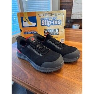 Skechers Work Tilido Hands Free Black Red Slip-In Comp Toe Utility Shoe Size 11